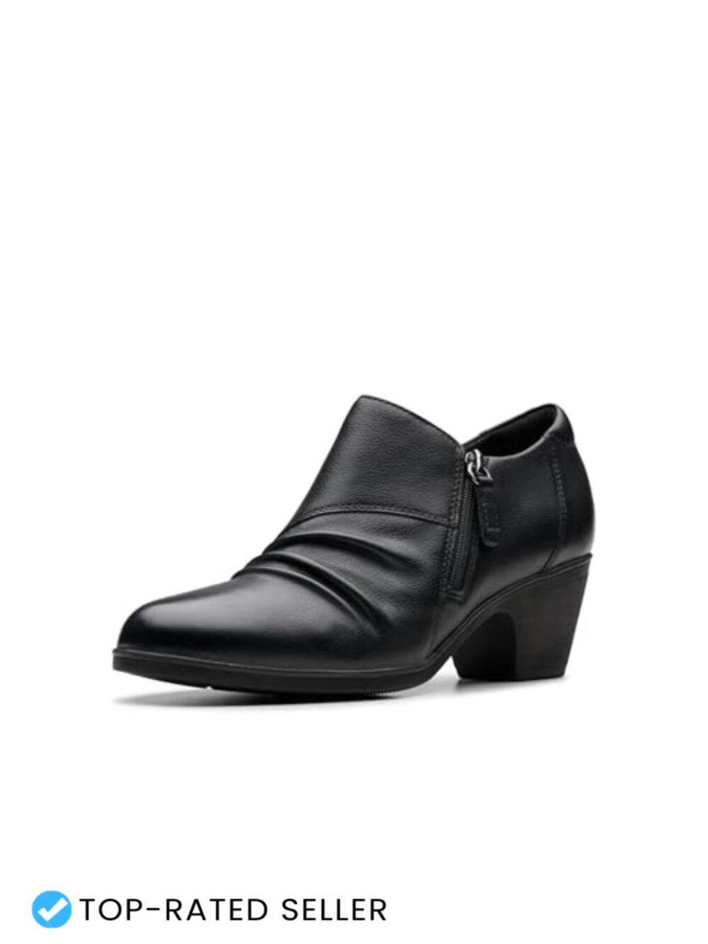 Womens Leather Ankle Bootie Block Heel Side Zip Ruched Casual Boot